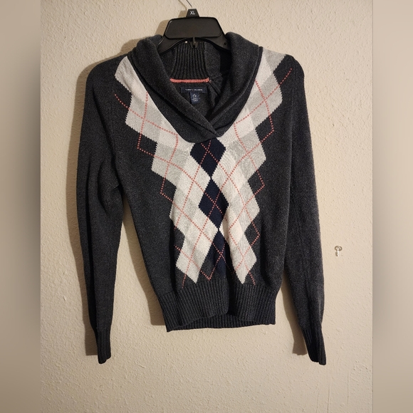 Tommy Hilfiger Argyle  Womens  Medium Cowl Neck Knit Sweater - Picture 2 of 4